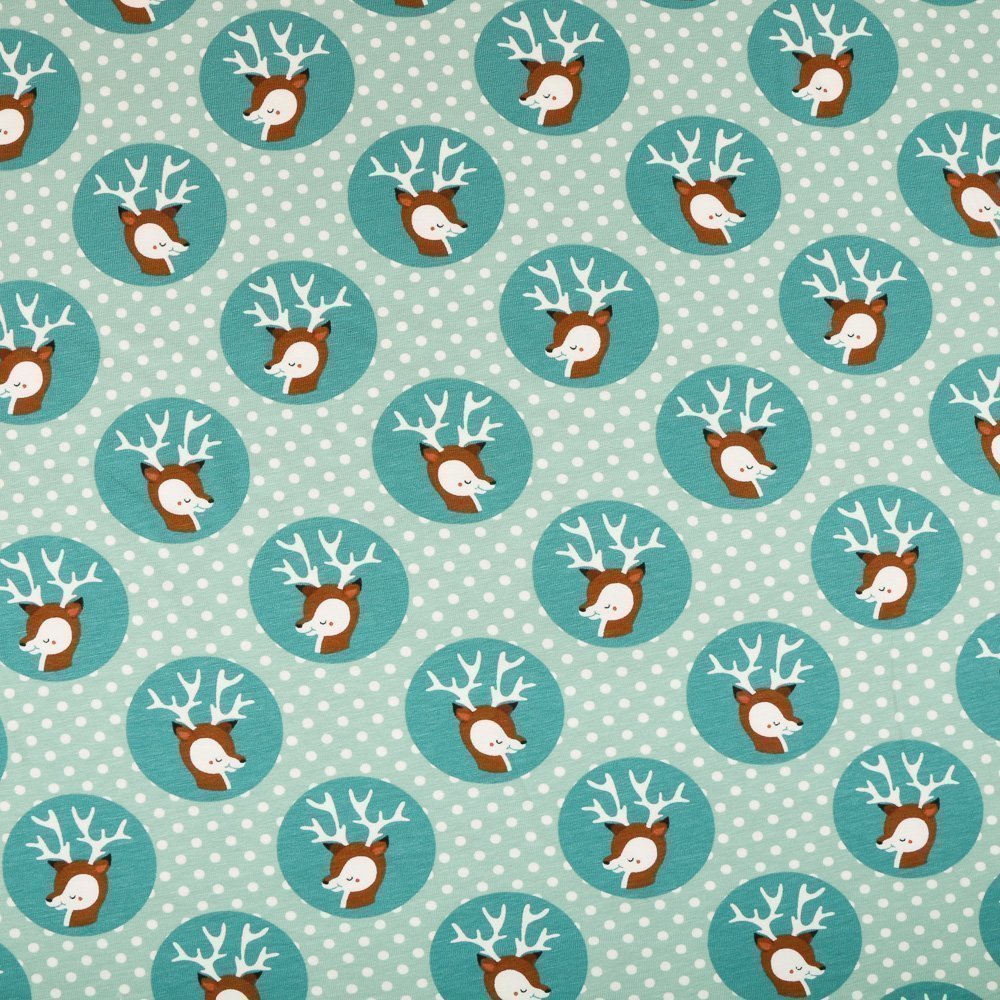 Tissu Jersey Coton Vert pastel Cercles chevreuils Emeraude
