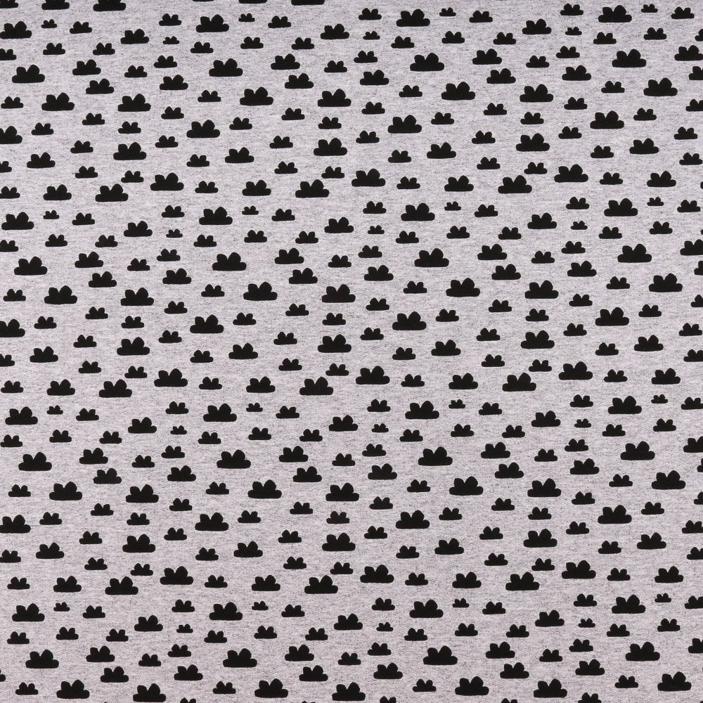 Tissu Jersey Jogging Nuages Noirs sur fond Gris chiné