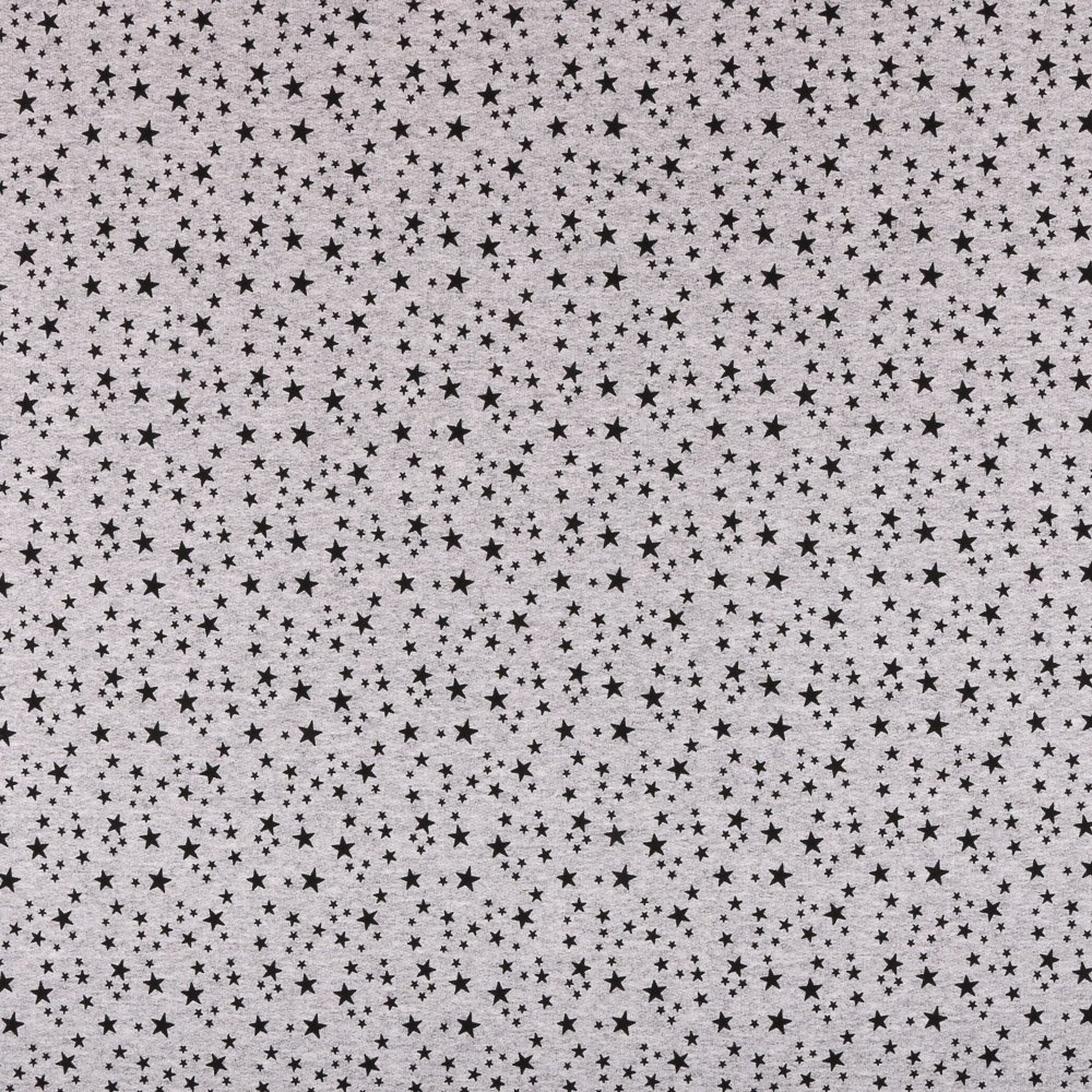 Tissu Jersey Jogging Petites étoiles Noires sur fond Gris chiné