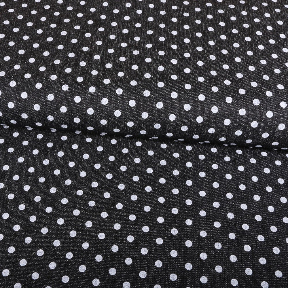 Tissu Chambray Pois 5mm Blancs sur fond Noir