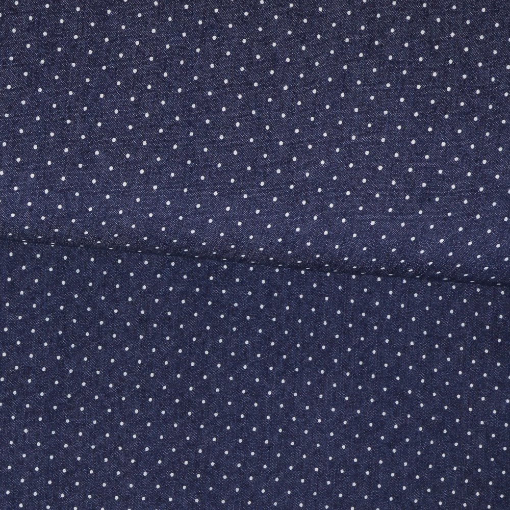 Tissu Chambray Bleu jean foncé Pois 1mm Blancs