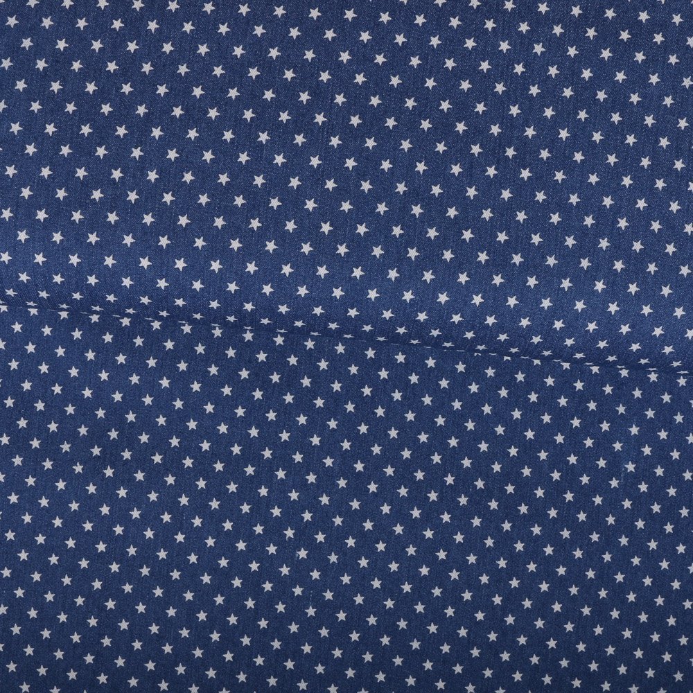Tissu Chambray Bleu jean Etoiles 5mm Blancs
