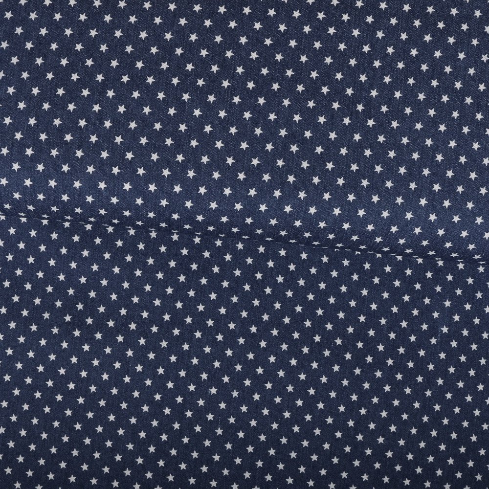 Tissu Chambray Etoiles 5mm Blanches sur fond Bleu jean foncé