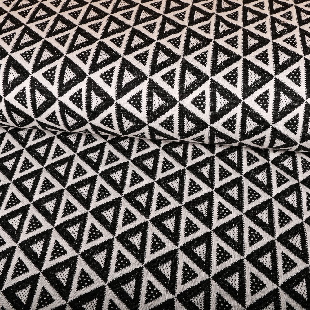 Tissu Maille Jacquard Triangles Blancs sur fond Noir