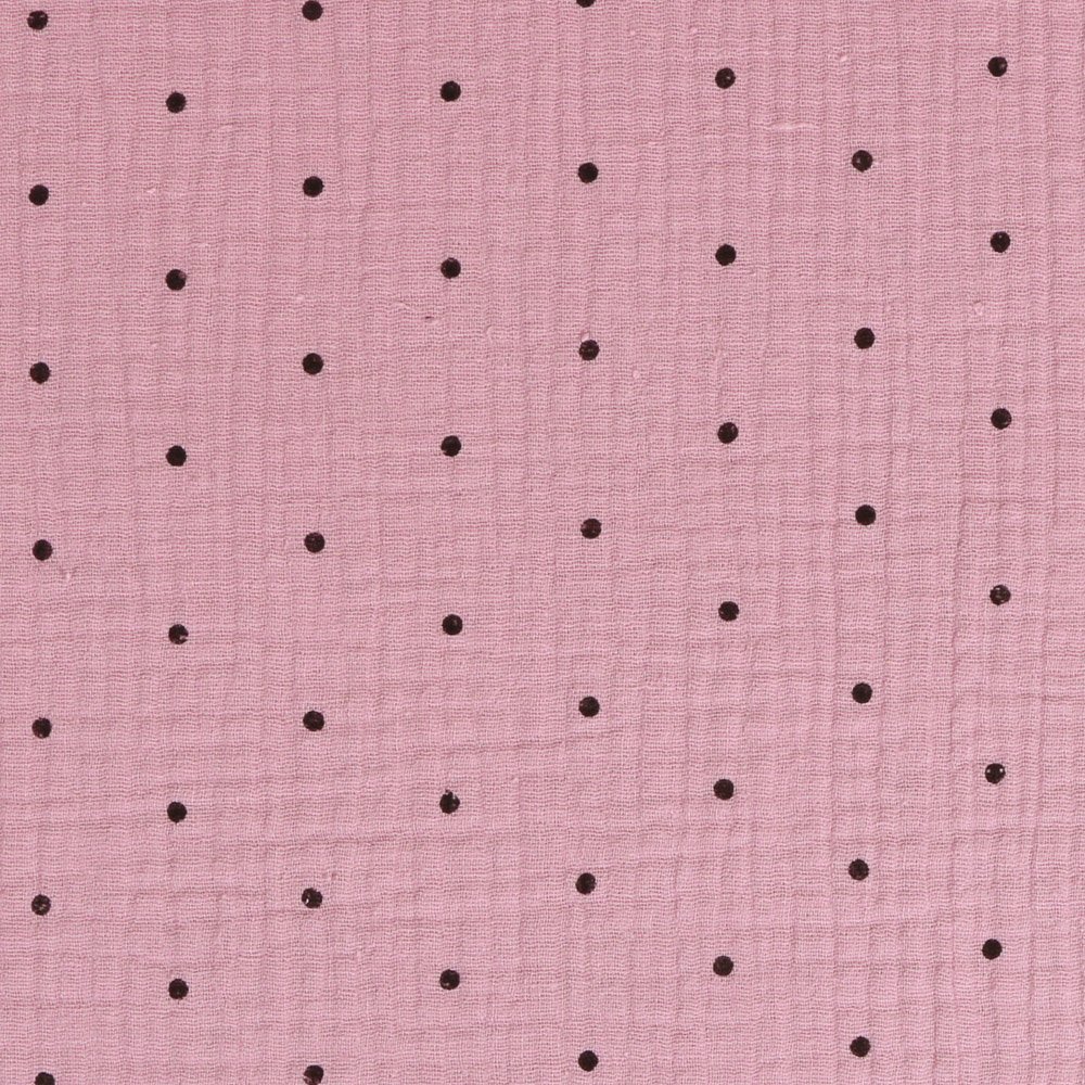 Tissu Double gaze de coton Pois Vieux Rose