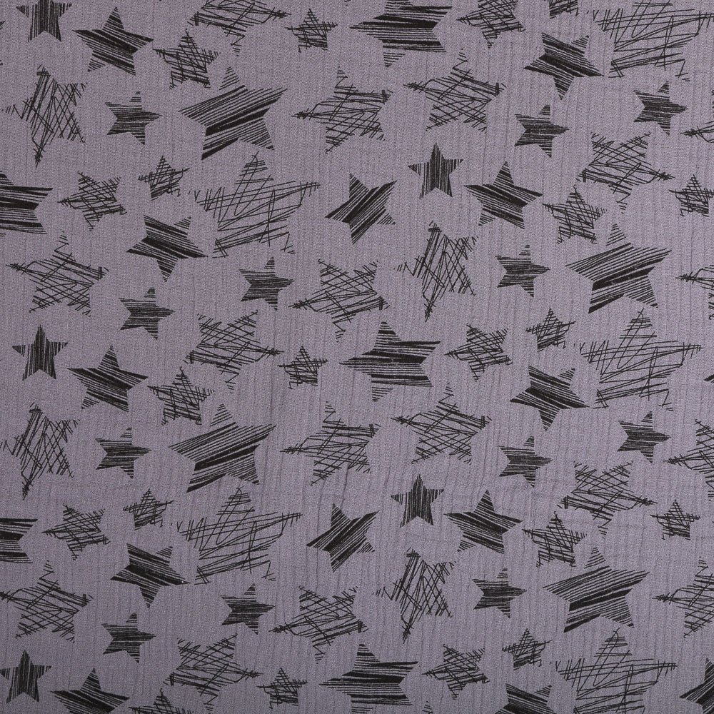 Tissu Double gaze de coton Etoiles Gris
