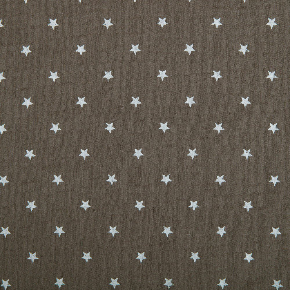 Tissu Double gaze de coton Taupe Etoiles blanches