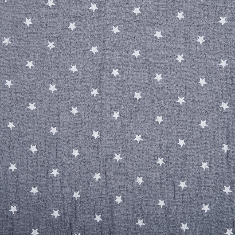 Tissu Double gaze de coton Gris Etoiles blanches
