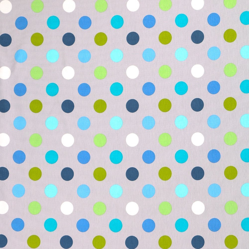 Tissu Jersey Coton Ronds Bleus, verts et blancs sur fond Gris