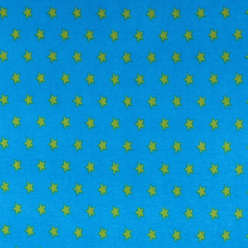Tissu Jersey Coton Etoiles 15mm Vert anis sur fond Bleu turquoise