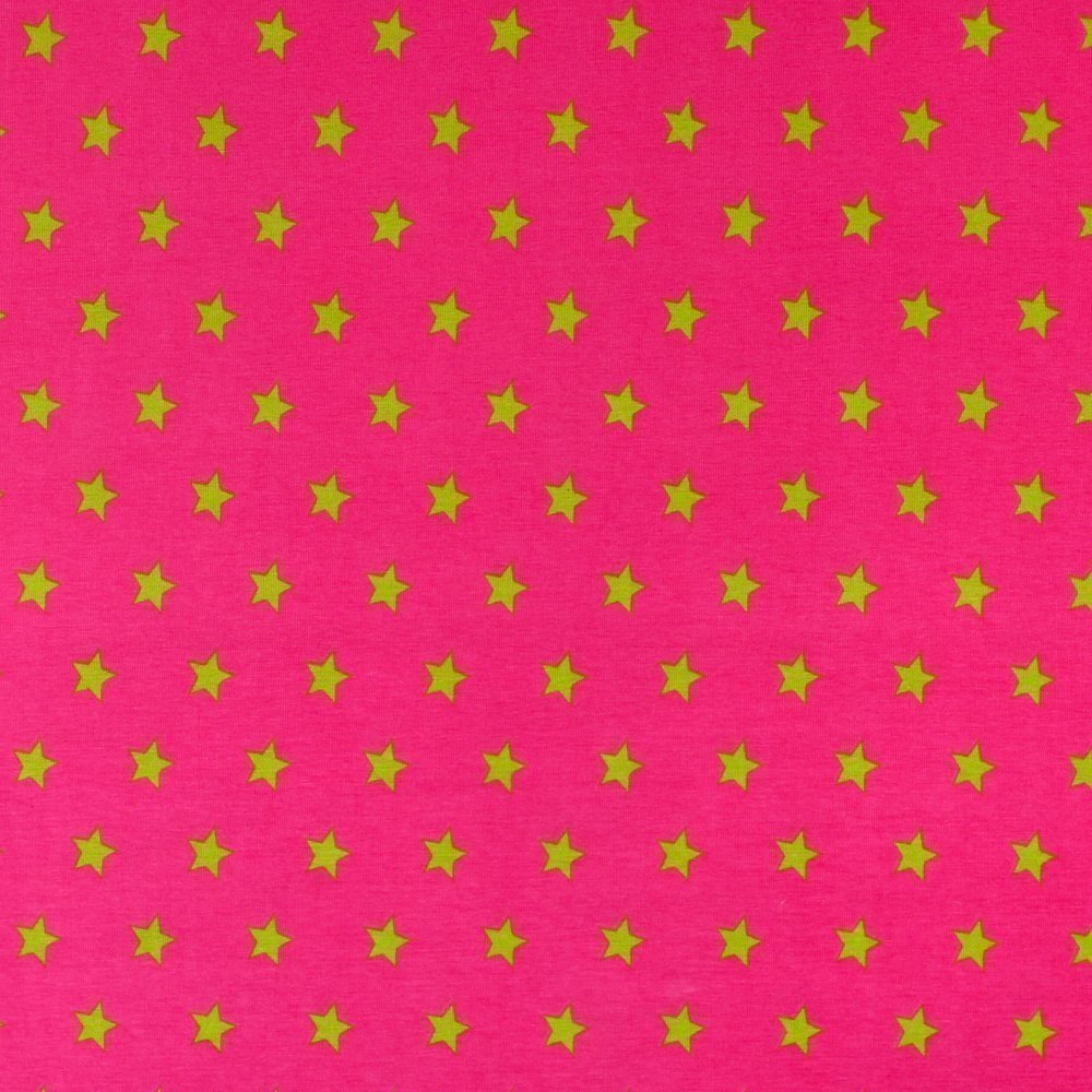 Tissu Jersey Coton Etoiles 15mm Vert anis sur fond Fuschia