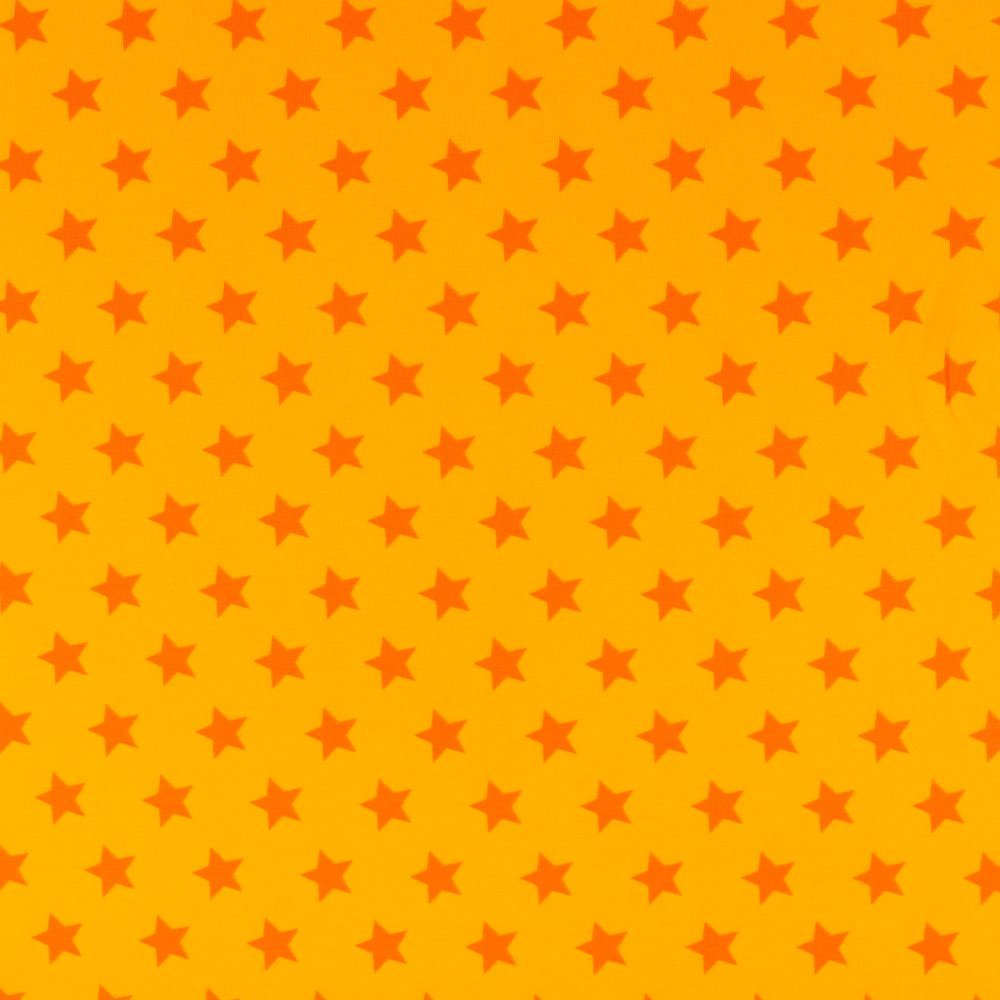 Tissu Jersey Coton Etoiles 15mm Orange sur fond Jaune orangé