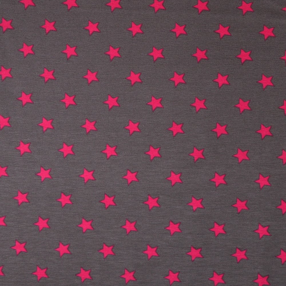 Tissu Jersey Coton Etoiles 15mm Roses sur fond Anthracite