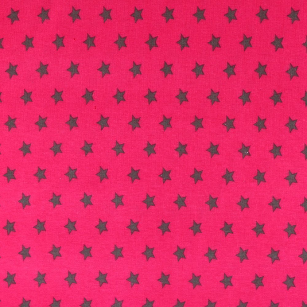 Tissu Jersey Coton Etoiles 15mm Anthracite sur fond Fuschia