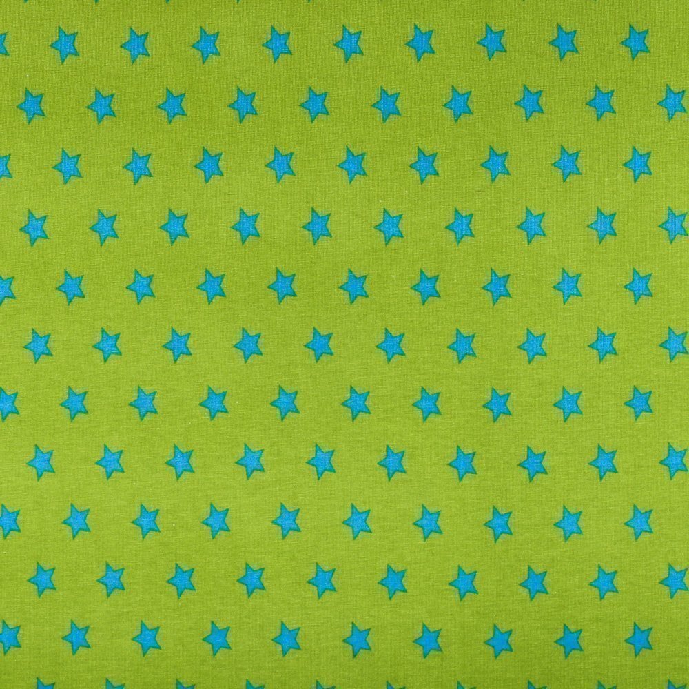 Tissu Jersey Coton Etoiles 15mm Turquoise sur fond Vert anis