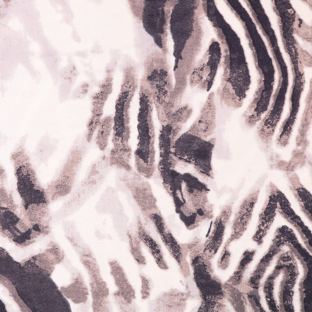 Tissu Jersey Viscose Motif Zébré Gris et beige sur fond Ecru