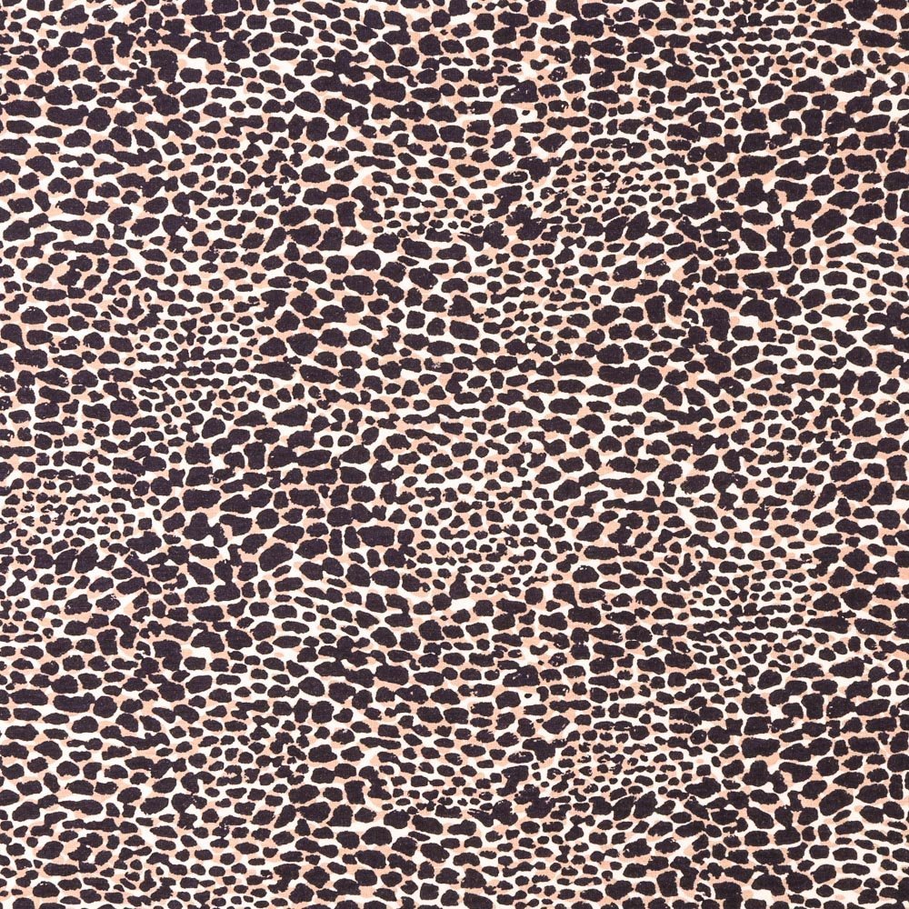 Tissu Jersey Viscose Panthère Bleu marine et taupe sur fond Ecru