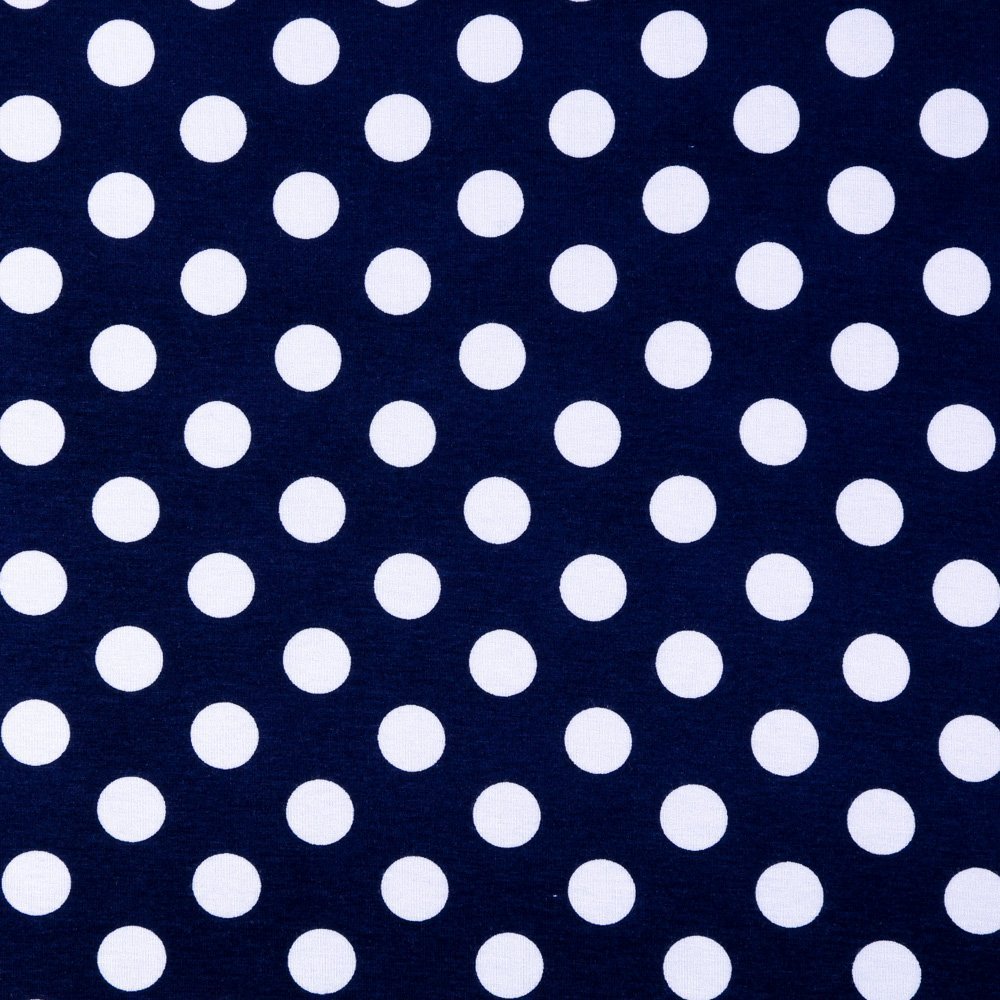 Tissus Jersey Viscose Pois 2 cm Blancs sur fond Bleu marine
