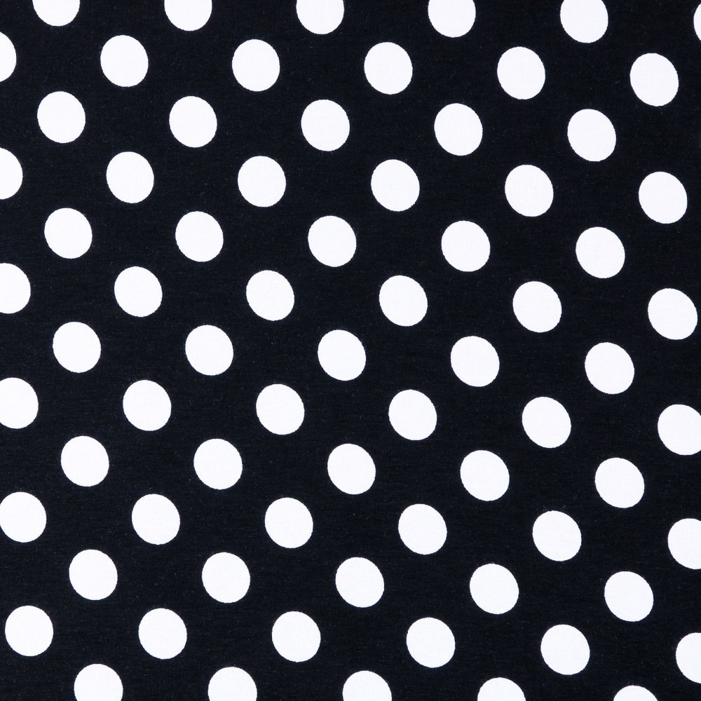Tissus Jersey Viscose Pois 2 cm Blancs sur fond Noir