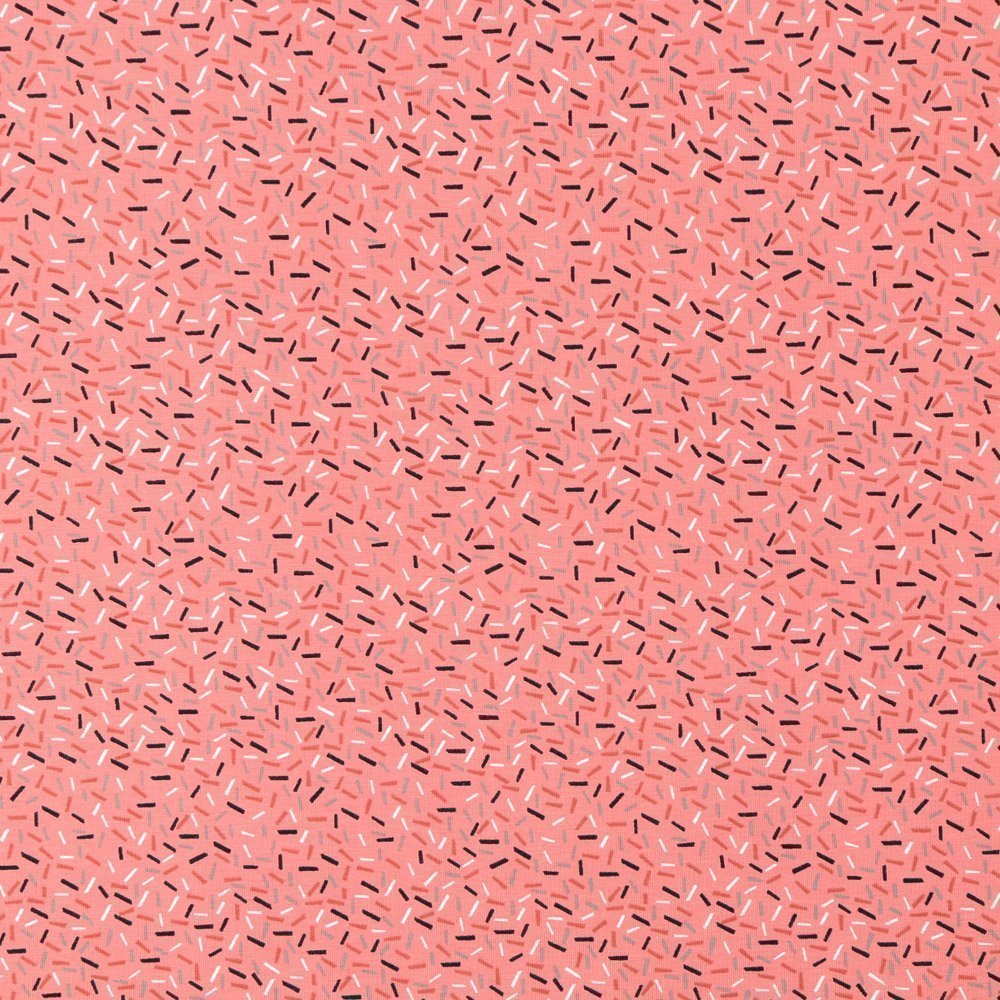 Tissu Jersey Coton Vermicelles Multicolores sur fond Vieux Rose