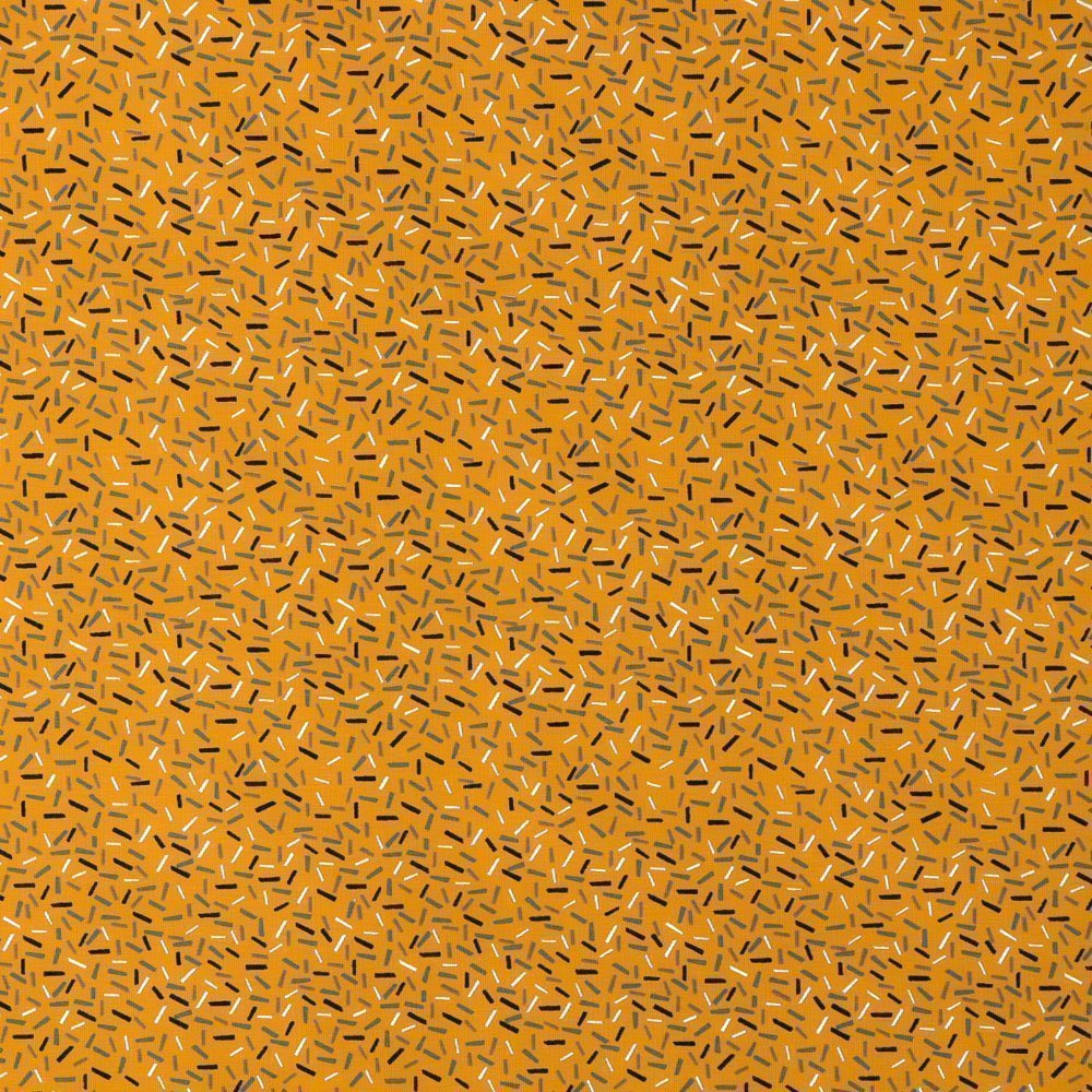 Tissu Jersey Coton Vermicelles Multicolores sur fond Moutarde
