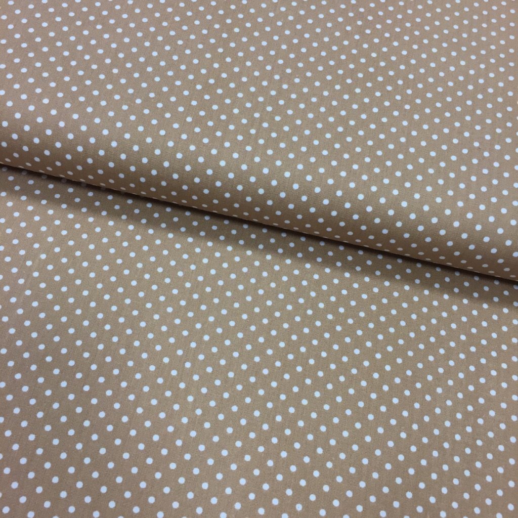 Tissu Coton imprimé Camel Pois 3 mm Blancs