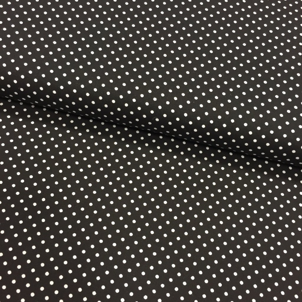 Tissu Coton imprimé Noir Pois 3 mm Blancs