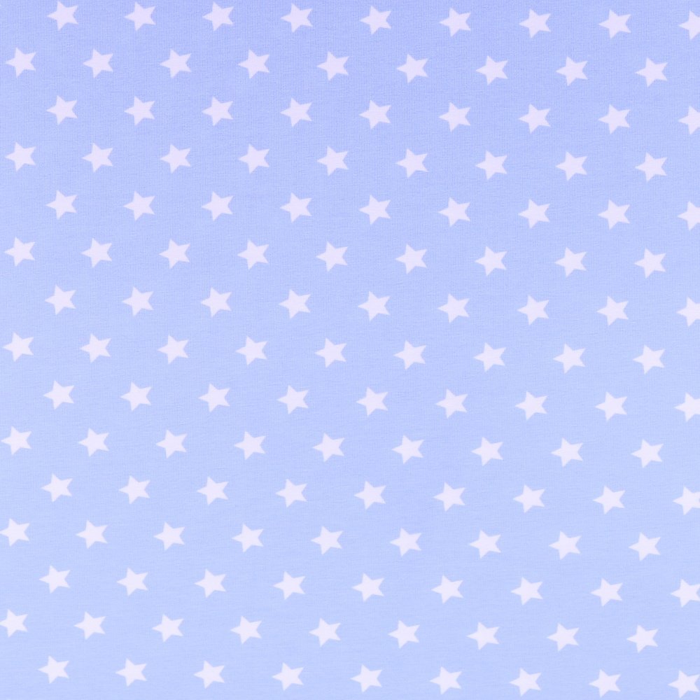Tissu Jersey Coton Etoiles 15mm Blanches sur fond Bleu pervenche