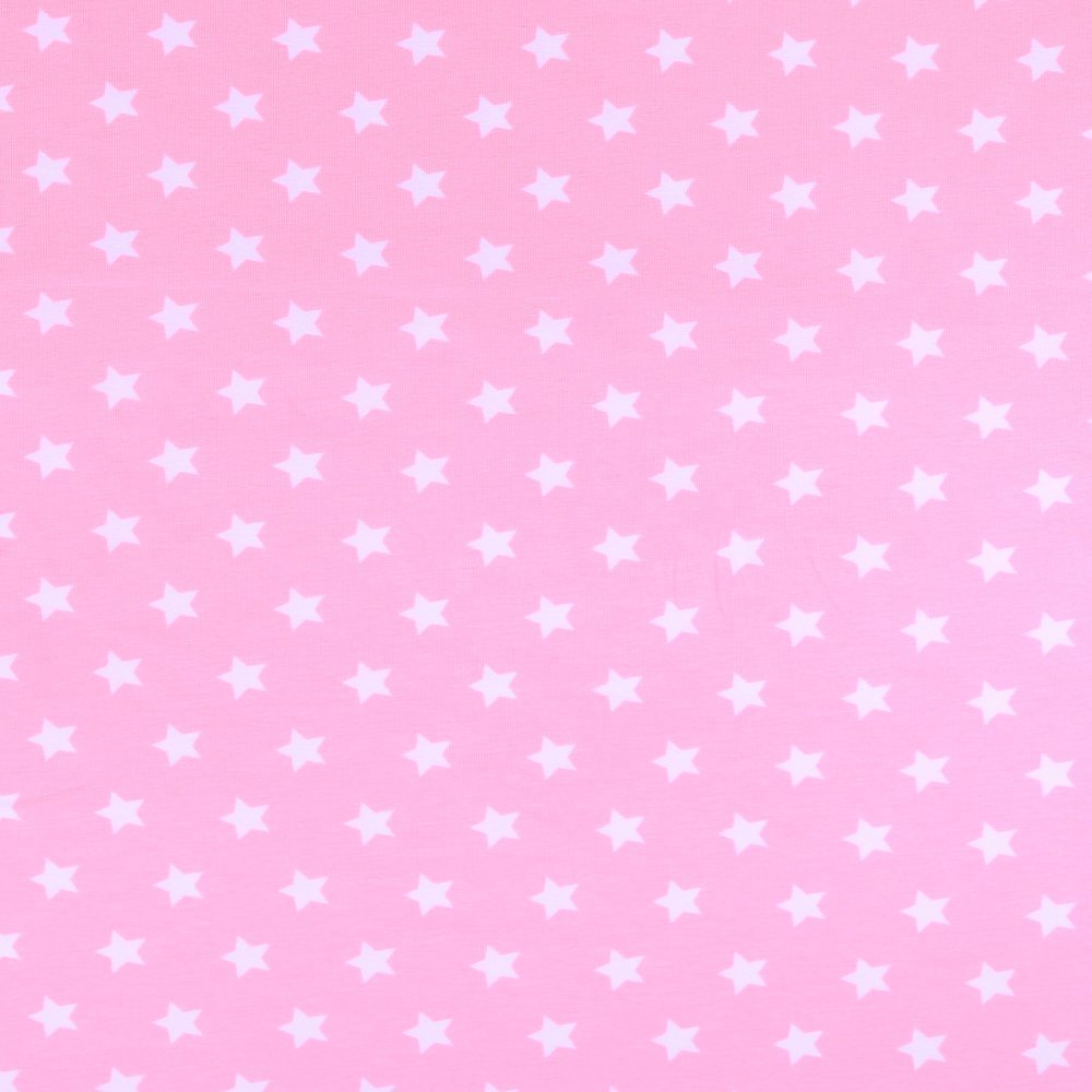 Tissu Jersey Coton Etoiles 15mm Blanches sur fond Rose bébé
