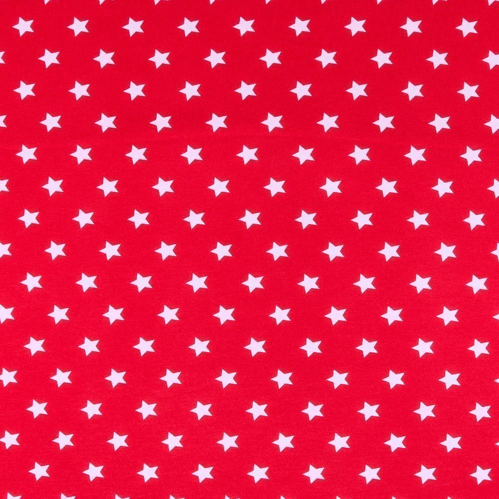 Tissu Jersey Coton Etoiles 15mm Blanches sur fond Rouge