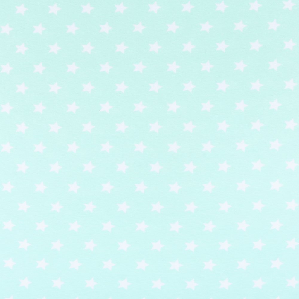 Tissu Jersey Coton Etoiles 15mm Blanches sur fond Menthe