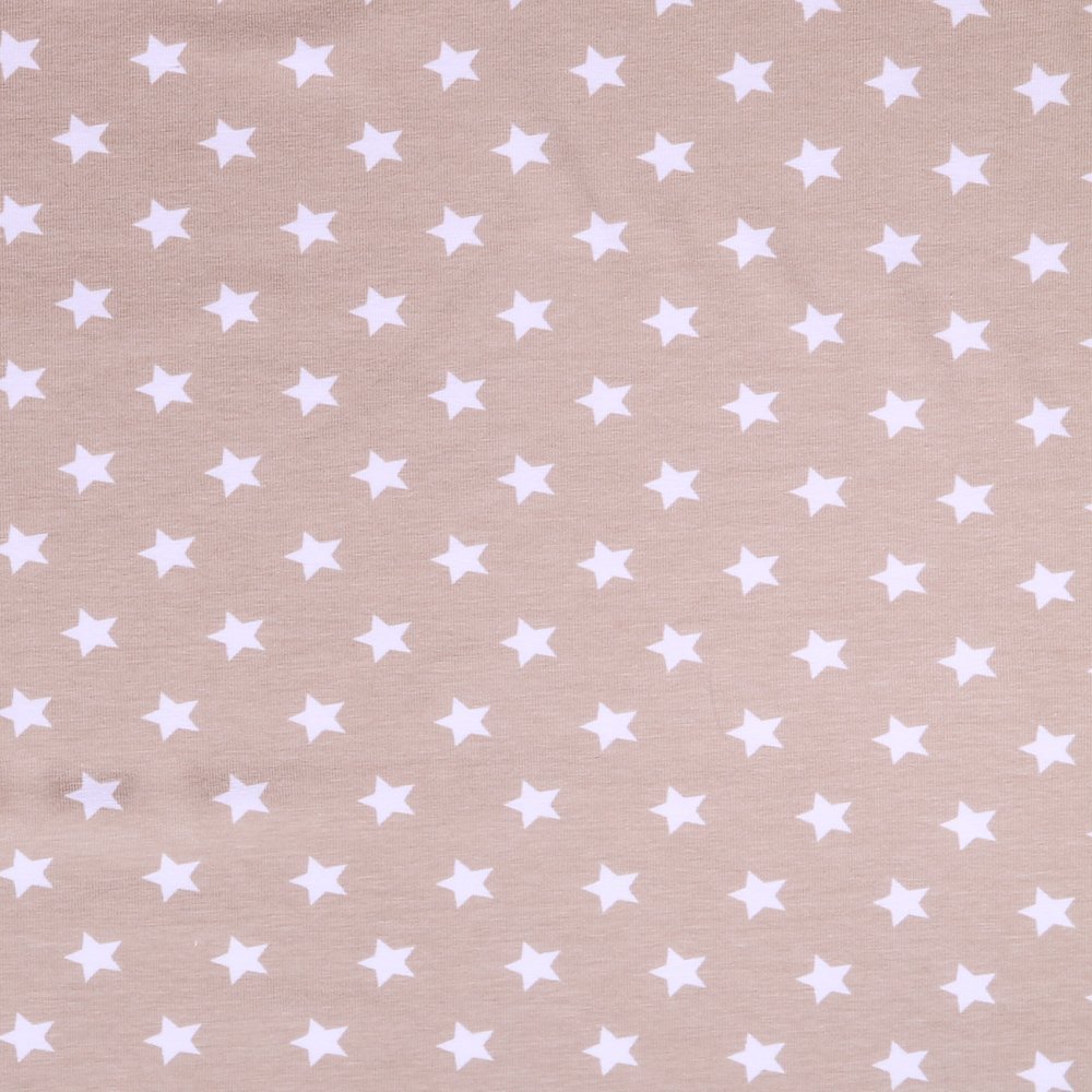 Tissu Jersey Coton Etoiles 15mm Blanches sur fond Beige