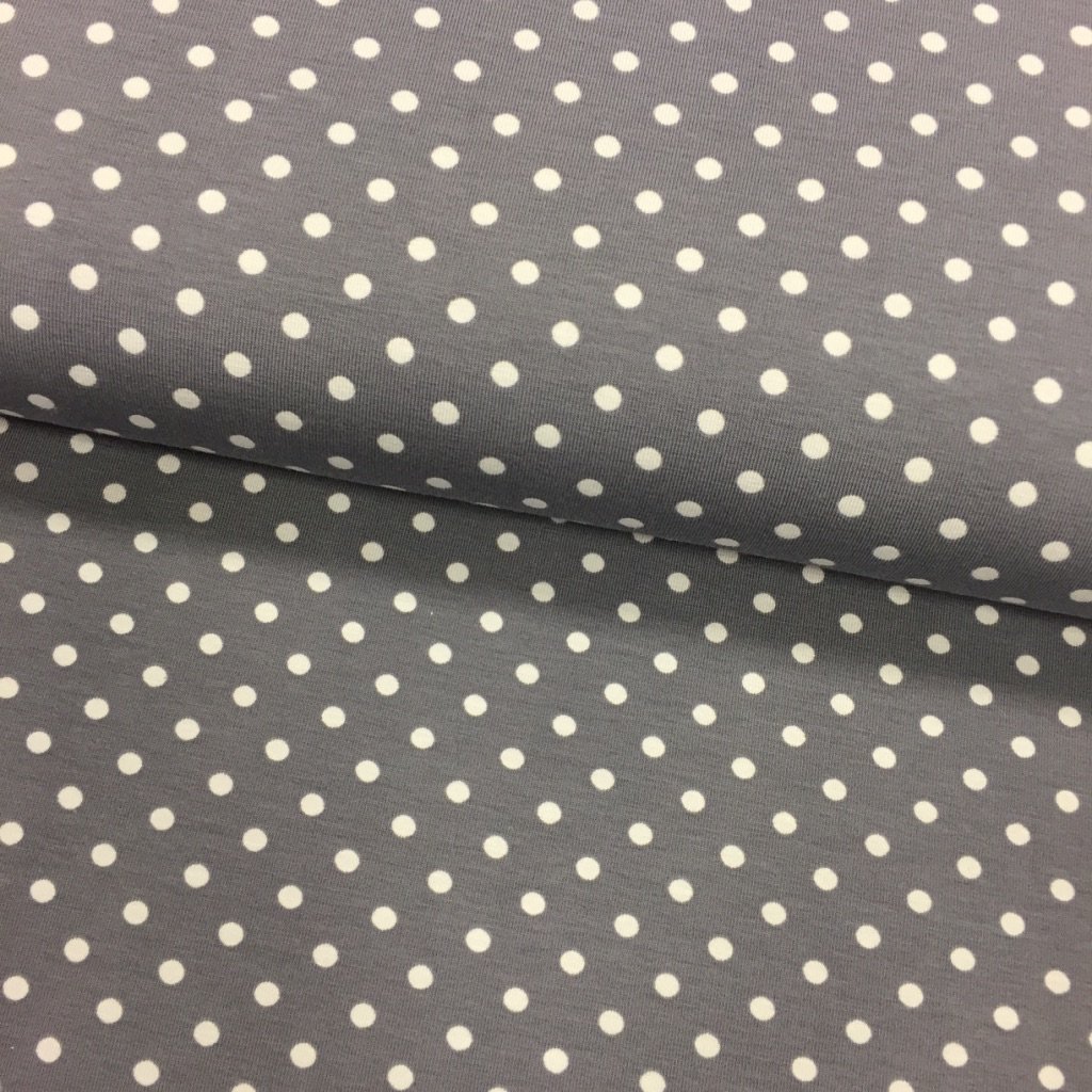 Tissu Jersey coton Gris foncé Pois Gris clair