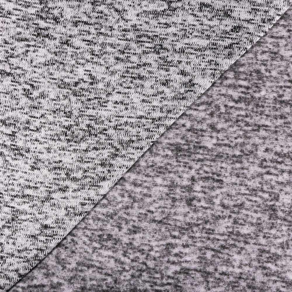 Tissu Maille pull Envers Polaire Blanc et noir gris chiné