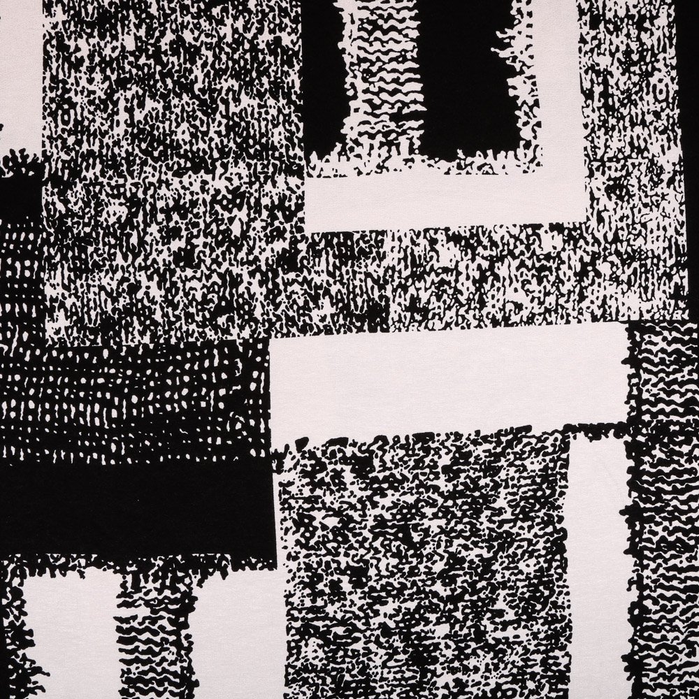 Tissu Jersey Viscose Noir Formes rectangulaire Blanches