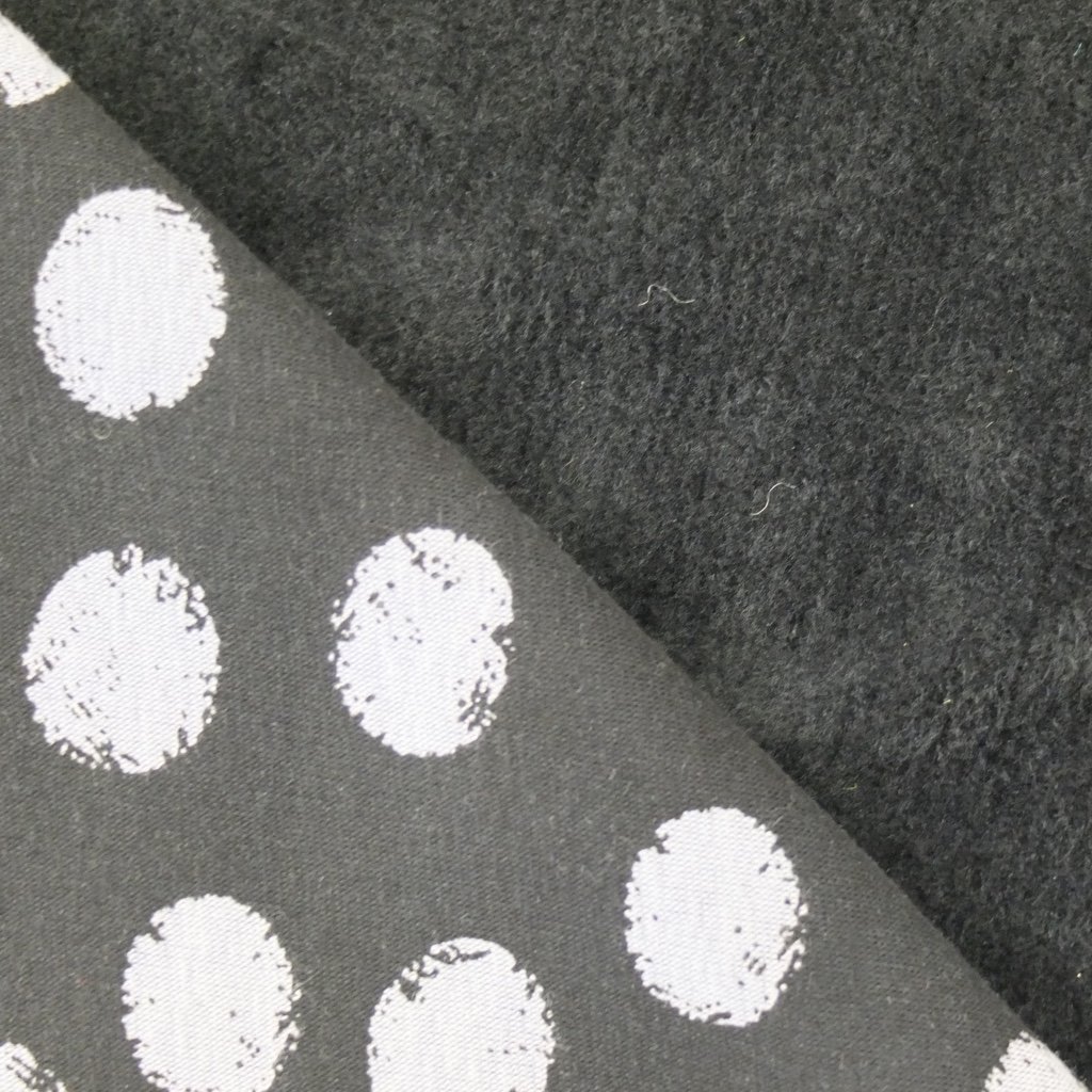 Tissu Sweat Envers Minky Circle Gris anthracite Ronds blancs