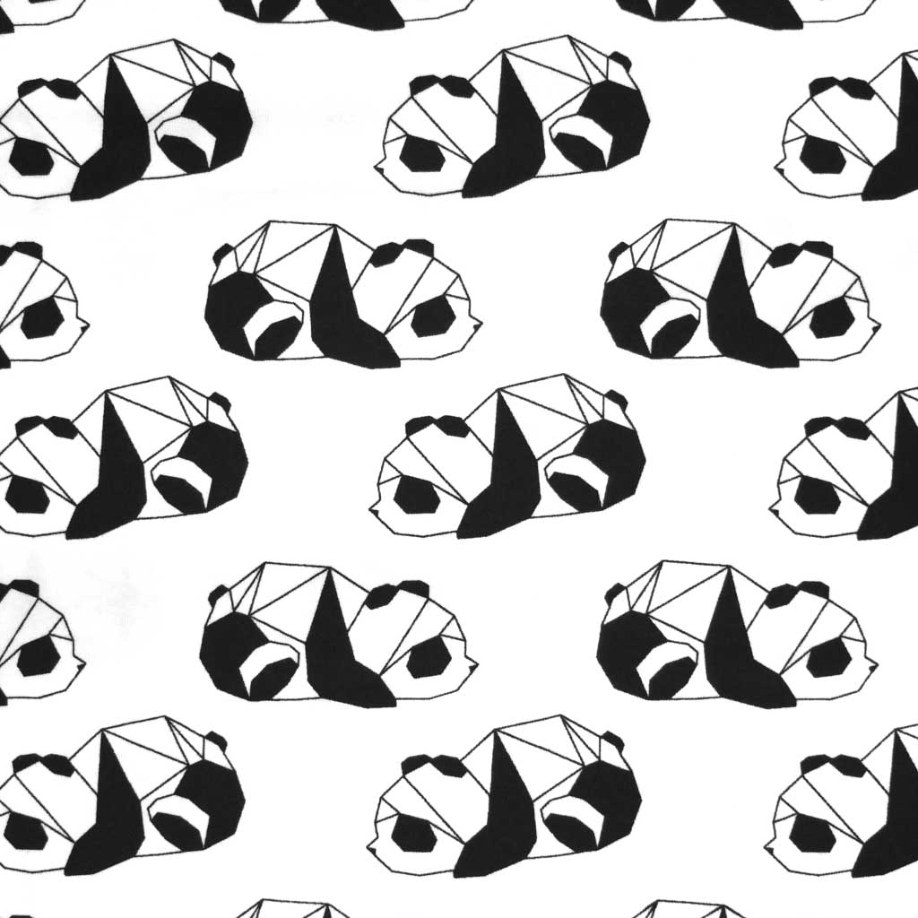 Tissu Jersey Coton Blanc Pandas noirs