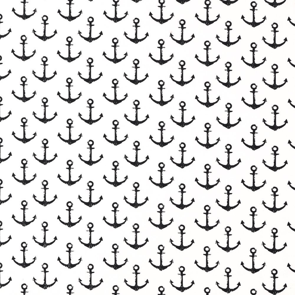 Tissu Jersey Coton Ancres Bleu marine sur fond Ecru