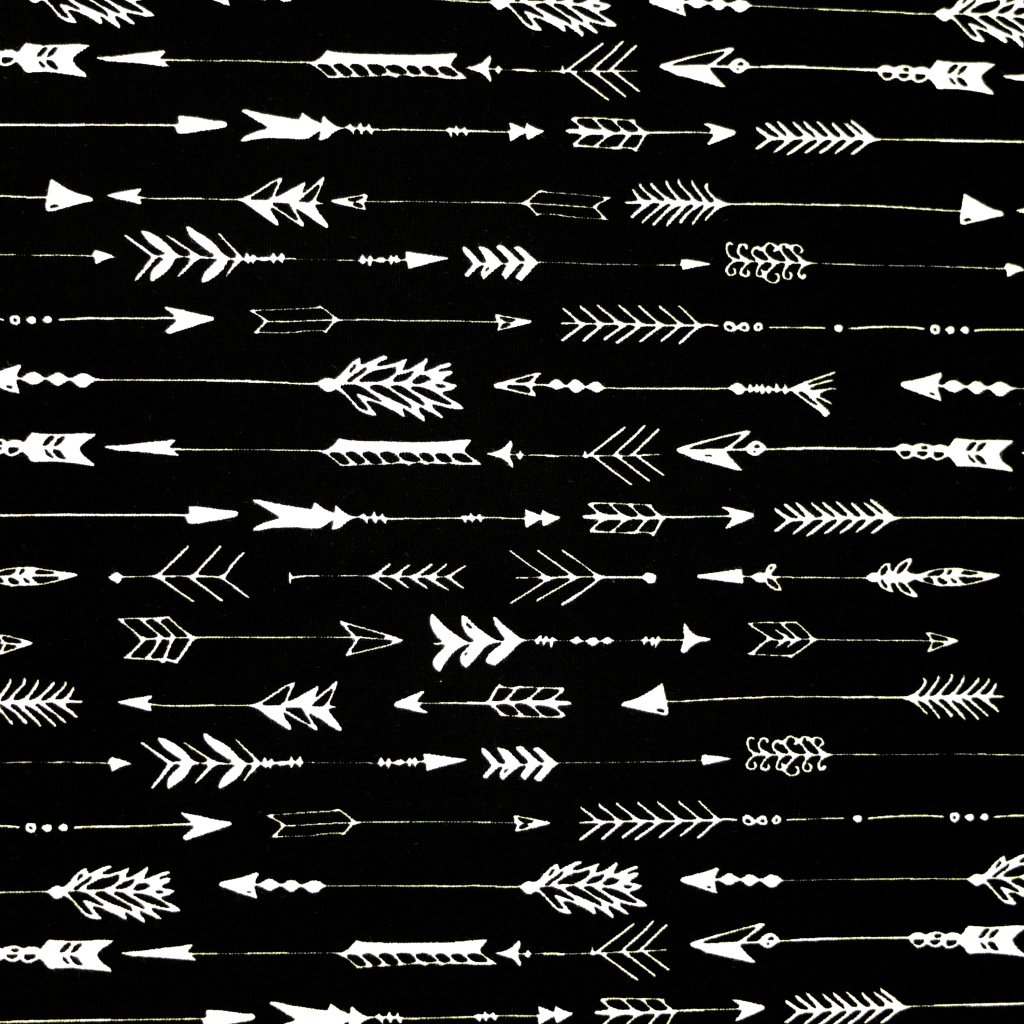 Tissu Jersey Coton Noir Flèches blanches