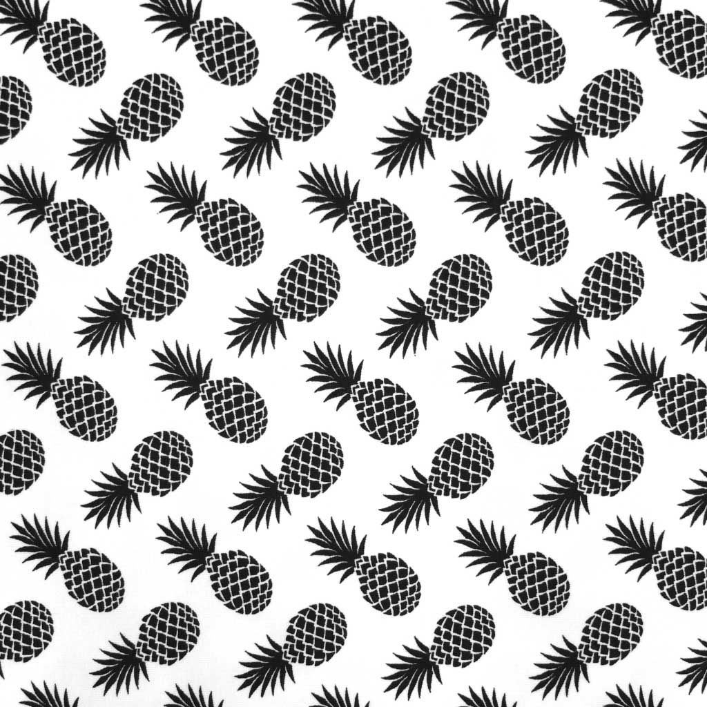 Tissu Jersey Coton Blanc Ananas noirs