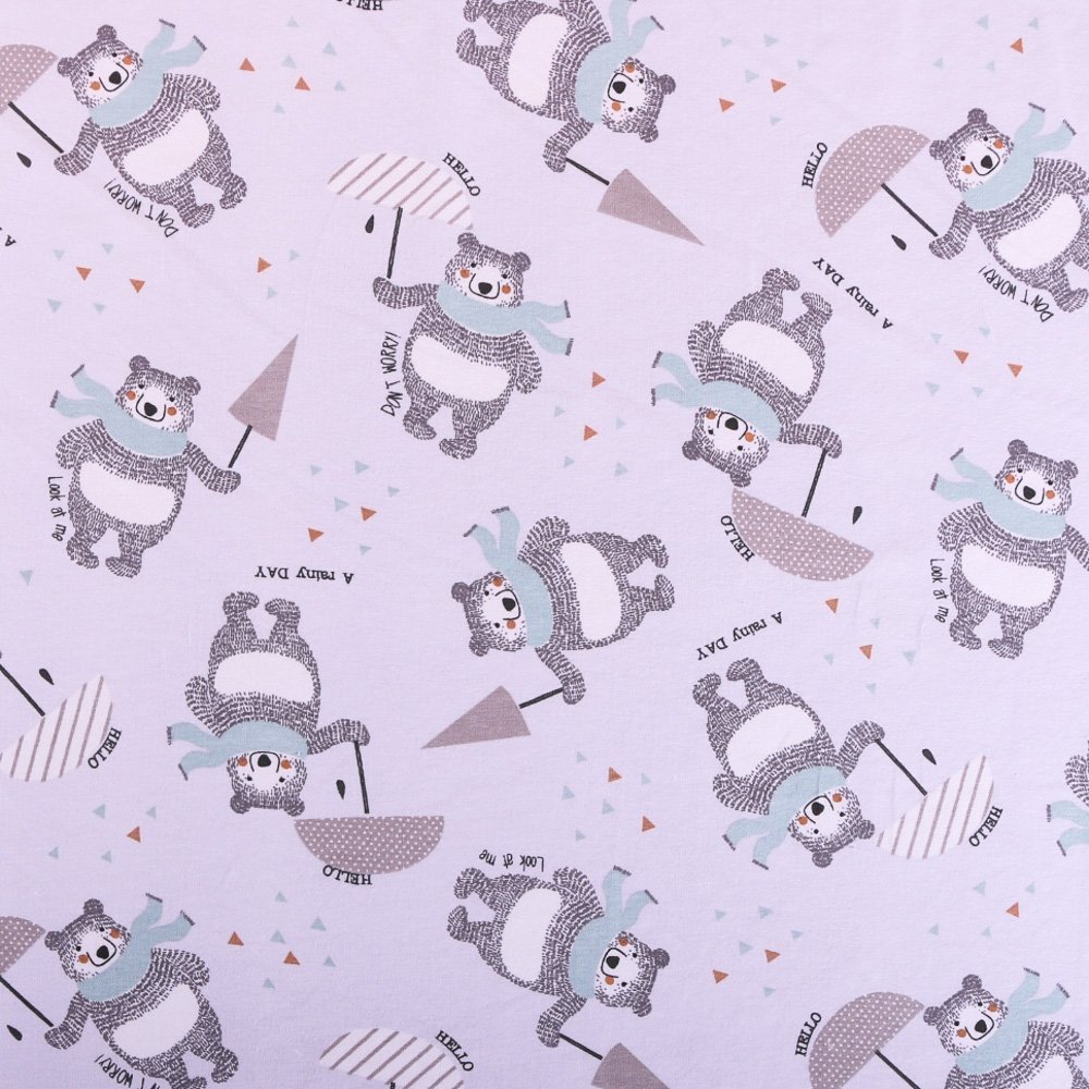 Tissu Jersey Arty Hello Bears Umbrella Gris / Menthe