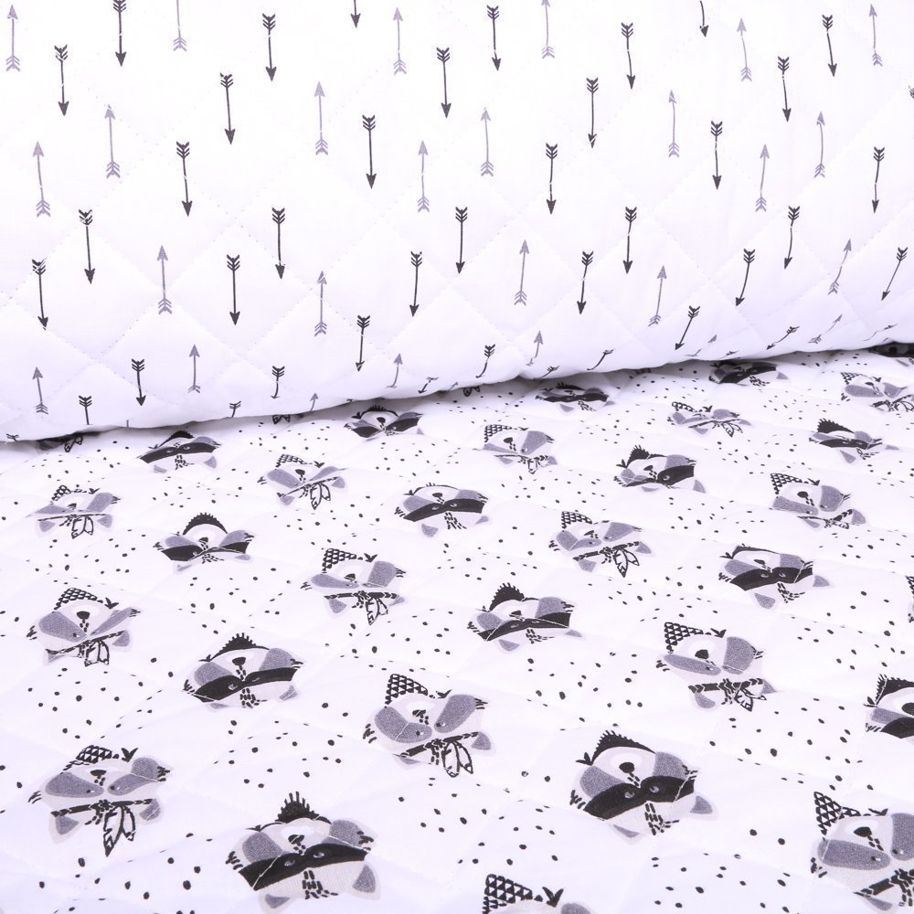 Tissu Matelassé Blanc Ratons Laveur Gris