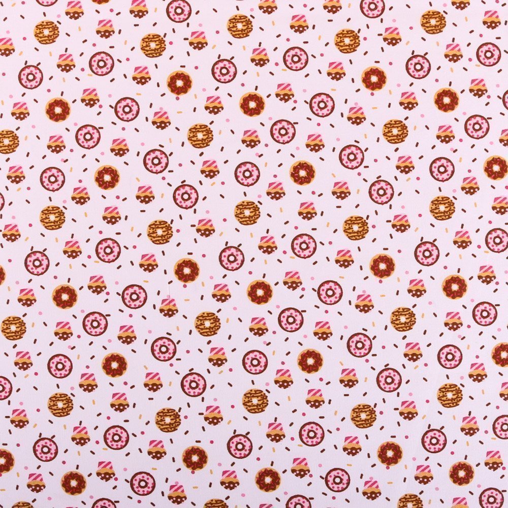 Tissu Coton Imprimé Arty Beignets Rose / Ocre sur fond Blanc