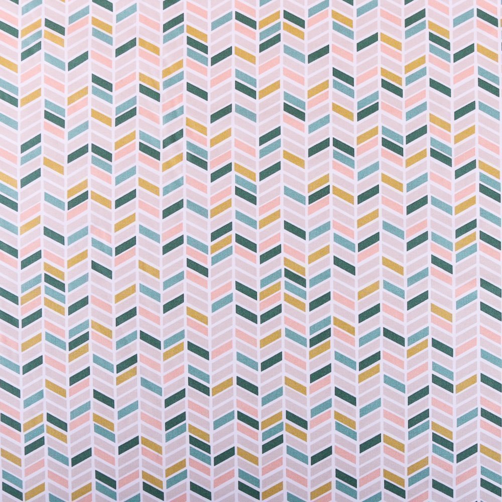 Tissu Coton Imprimé Arty Motifs Dozali Rose / Vert / Bleu