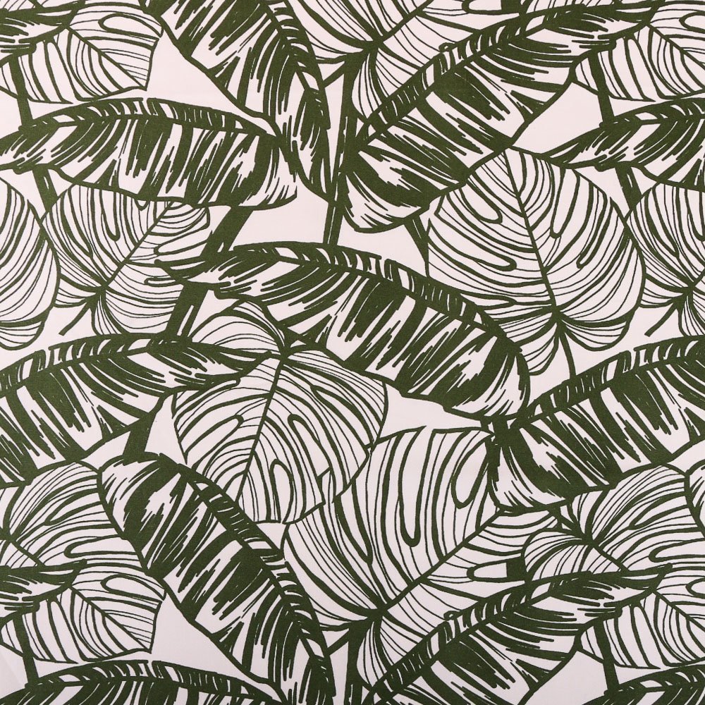 Tissu Coton Imprimé Arty Havana Feuilles tropicales Kaki