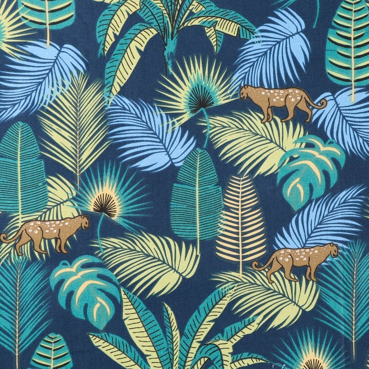 Tissu Coton Imprimé Arty Jungle Vert et bleu