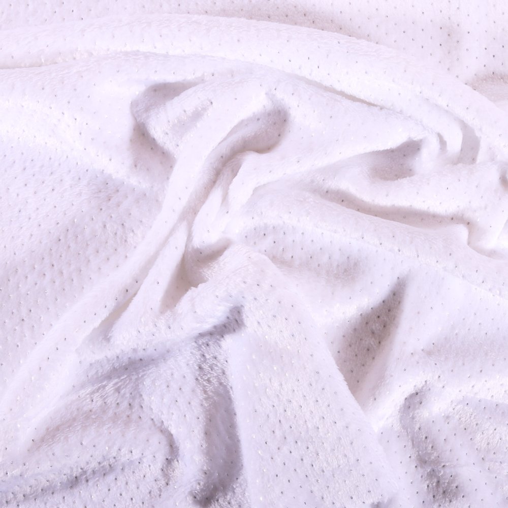 Tissu Minky Ultra doux Réversible Pois Argent sur fond Blanc