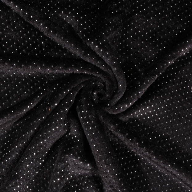Tissu Minky Ultra doux Réversible Pois Argent sur fond Noir