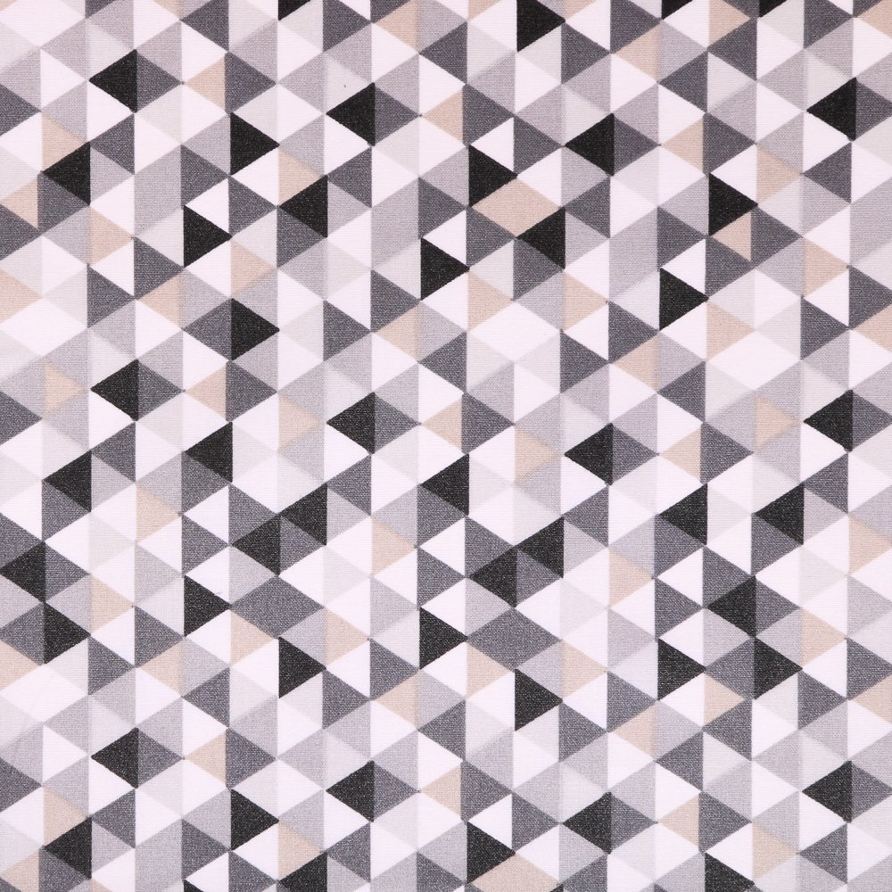 Tissu Coton enduit Blanc Triangles Beige, Gris et Noirs