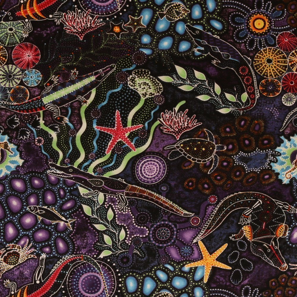 Tissu Coton Imprimé Lisa Studio Lézarts Aborigènes Violets